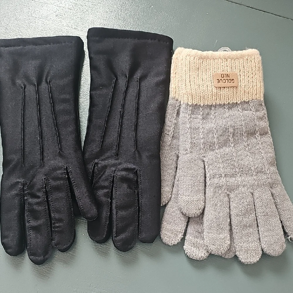 2 Pair‎ Of Womens Gloves Thinsulate Black and Golove NLO Gray Gloves Set Meduim.
